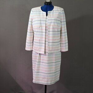 Talbots Biscay Stripe Sheath Dress Jacket Set Women 14 Blue White Career